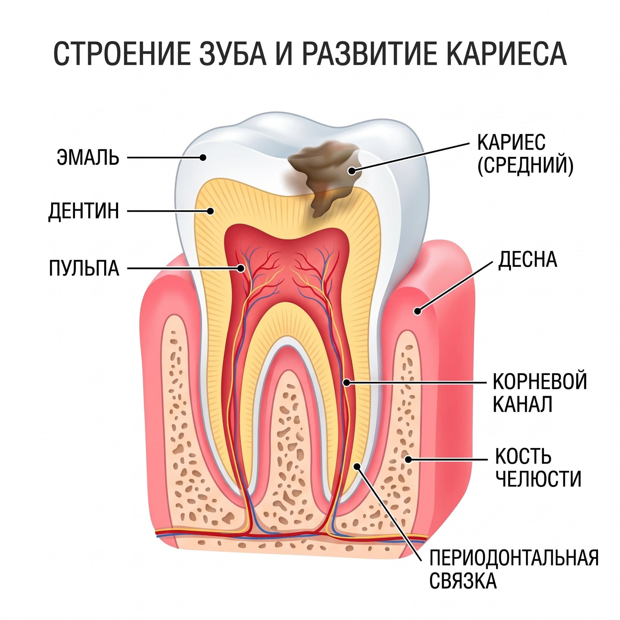 Стоматолог осматривает зубы пациента с подсветкой — иллюстрация к статье о кариесе и профилактике