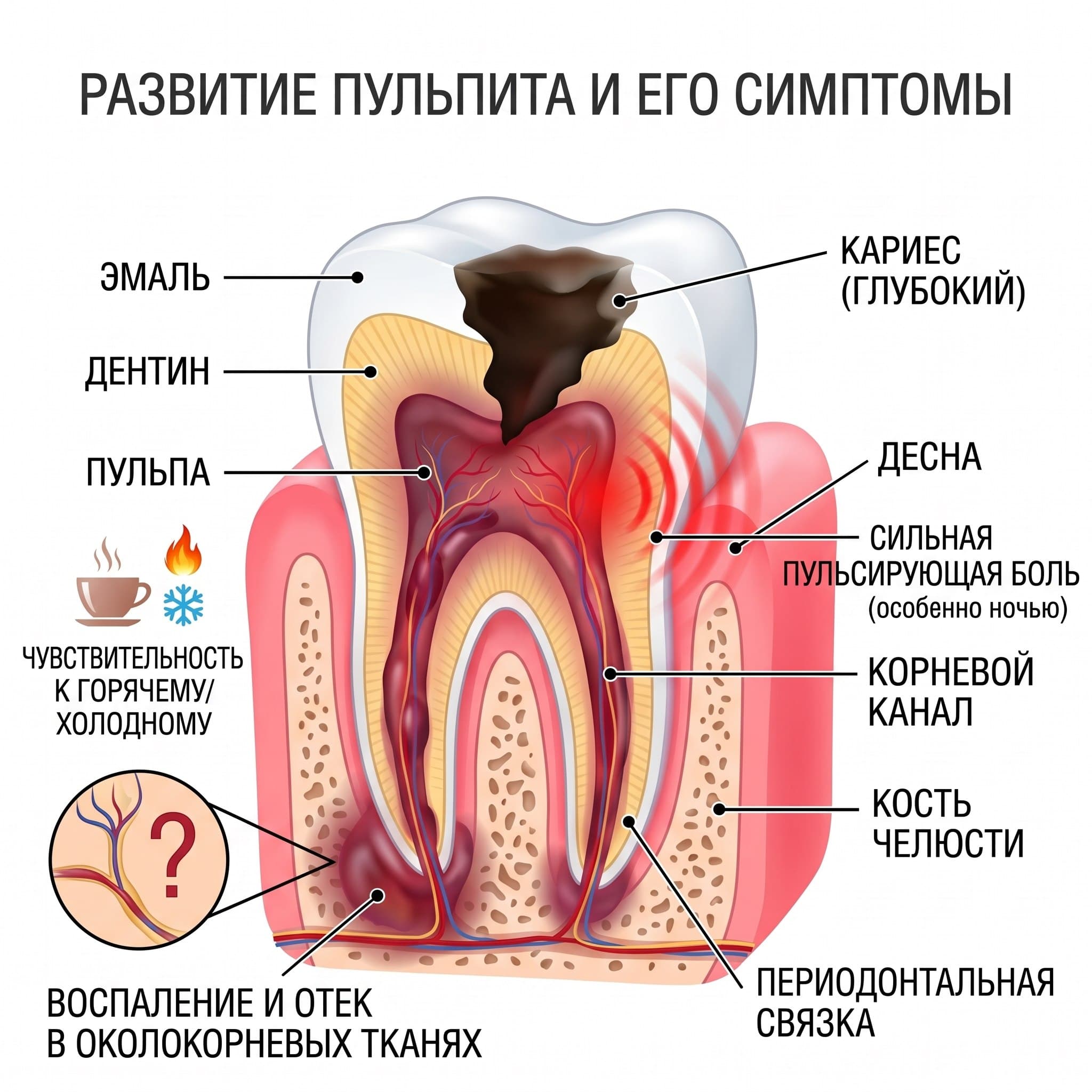 Схема корневых каналов зуба и инструменты эндодонтии — обложка материала о лечении каналов и пульпите